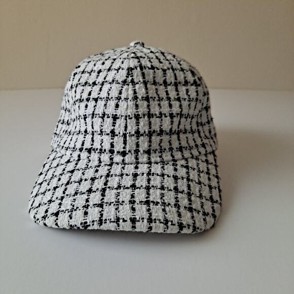 NWT J. Crew Tweed Plaid Baseball Cap Adjustable Hat Black White Women\'s One Size main image 8